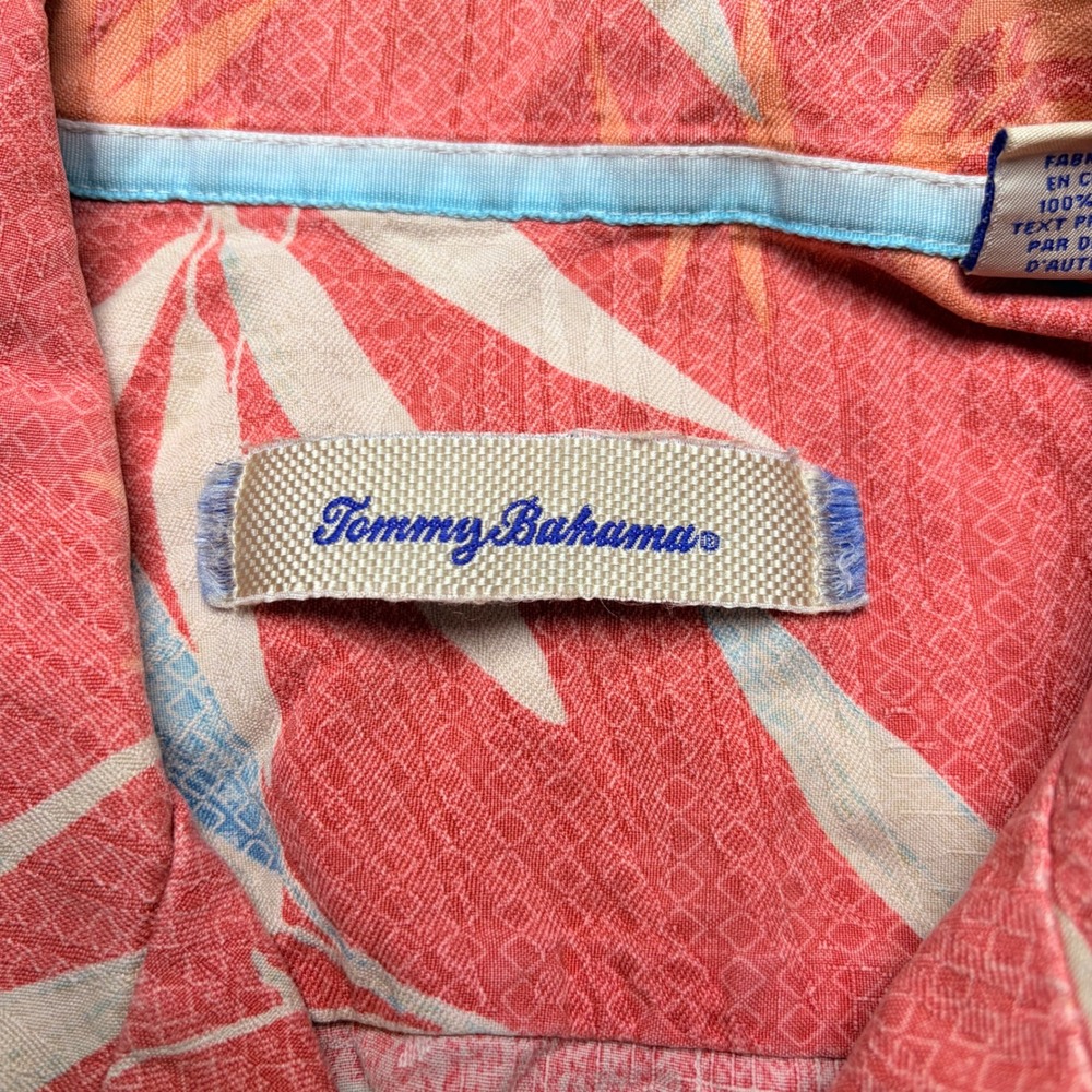 Tommy Bahama Mens Large 100% Silk Bamboo Leaf Print Short Sleeve Camp Shirt Pink - Picture 4 of 6